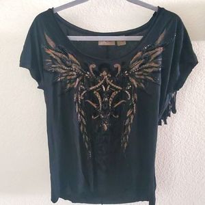 Miss Me Short Sleeve Fringe Shirt